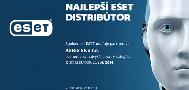 ESET presented ASBIS Slovakia with a premier place in the 'Best Distributor of the Year 2014' category